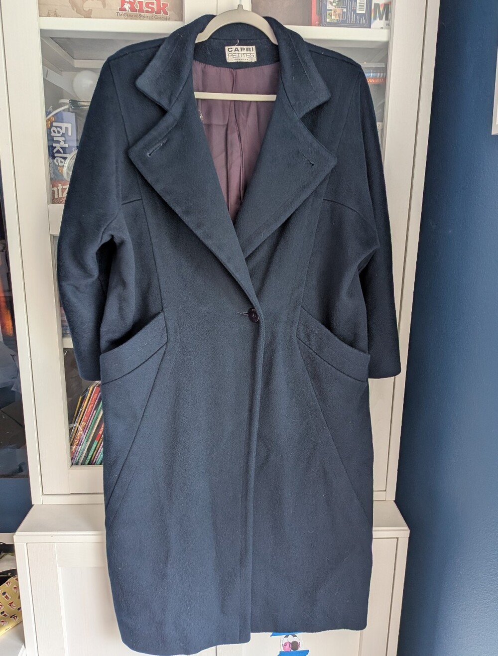 Vintage Capri Petites Pure Wool Longline Coat 🖤 Navy Blue
